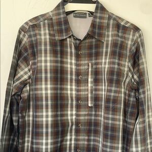 Free Country Blue Brown Grey Long Sleeve Casual Button Down Shirt Medium